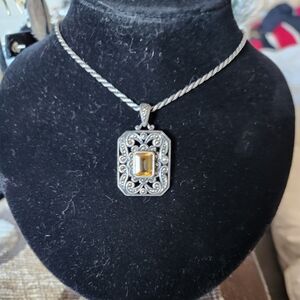 Women's 925 Antiqued Citrine Pendant on 925 Rope Chain